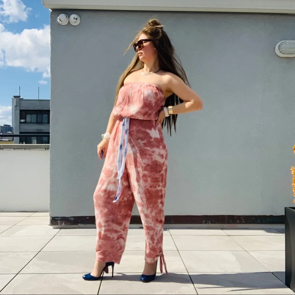 Free People Marble Abstract Cloud Camo Tie Dye Strapless Jumpsuit - Picture 5 of 16